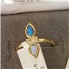 Image 2 : STERLING SILVER YELLOW GOLD PLATED SYNTHETIC OPAL AND CZ RING - RETAIL $150