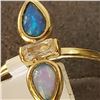 Image 3 : STERLING SILVER YELLOW GOLD PLATED SYNTHETIC OPAL AND CZ RING - RETAIL $150