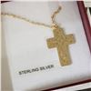 Image 2 : STERLING SILVER YELLOW GOLD PLATED CROSS PENDANT W/ CHAIN - RETAIL $200
