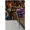 Image 6 : 2 DECORATIVE AMETHYST CLUSTERS AND QUARTZ CRYSTAL ON WOOD STAND