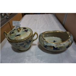 2 ANTIQUE HAND DECORATED DISHES