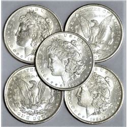 (5) 1884 O Bu Morgan Silver Dollars