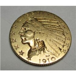 1910 $5 FIVE Gold Indian Half Eagle