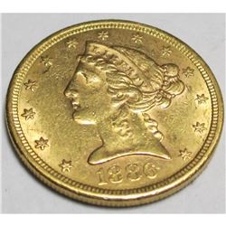 1886 S $ 5 Gold Liberty Half Eagle