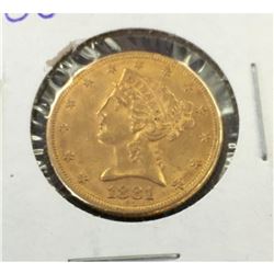 1881 $5 Gold Liberty Half Eagle