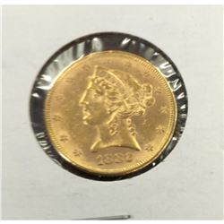 1882 $5 Gold Liberty Half Eagle