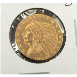 1909 D $5 Gold Indian Half Eagle