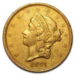 RARE 1851 $20 Gold Liberty F-VF Grade