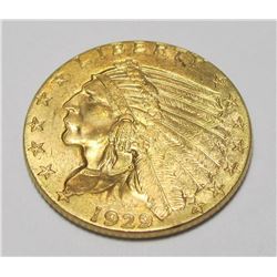 1929 $2.5 Gold Indian XF Plus Grade