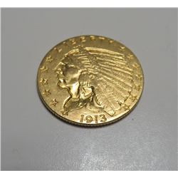 1913 $2.5 Gold Indian XF AU Grade