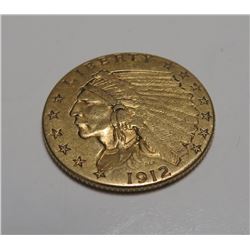 $2.5 Gold Indian 1912 XF Plus Grade