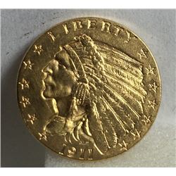 1911 $2.5 Gold Indian XF AU Grade