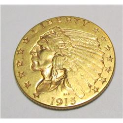 1915 $2.5 Gold Indian XF Plus Grade