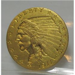 1911 VF-XF Grade $2.5 Gold Indian