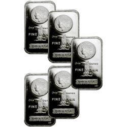 (5)  1 oz. Silver Bars - Morgan Design