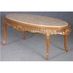 FRENCH STYLE OVAL MARBLE TOP COFFEE TABLE