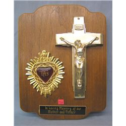 Vintage crucifix and Sacred Heart plaque