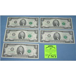 Group of US $2.00 bills