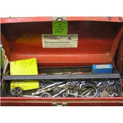 Box full of tap and dye equipment includes metal box