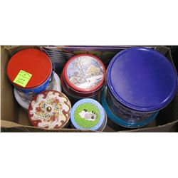 Large box of vintage holiday tins and more