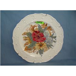 Floral hand painted 10 inch decorated wall plate