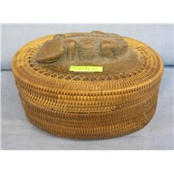 Alligator themed wood and wicker basket