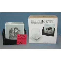 Group of 4 glass photo coasters with original box
