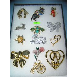 Great collection of vintage costume jewelry pins