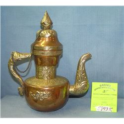 Copper and brass decorative tea pot