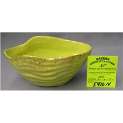 Green and gold decorated hand painted bowl