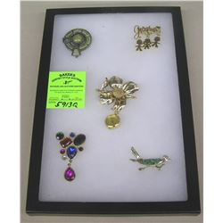 Group of vintage costume jewelry pins