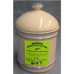 White with blue highlighting porcelain covered jar