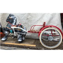 1940'S MOBO PRESSED TIN RIDING HORSE AND SULKY