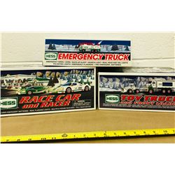 GR OF 3, HESS RACE CARS, LOADER, EMERGENCY TRUCK - AS NEW