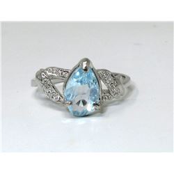 Blue Topaz & Diamond Ring Set in Sterling Silver