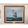 Image 1 : R. Boren Oil Painting of Ship on the Ocean