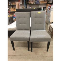 2 New Gray Upholstered Side Chairs with Wood Legs