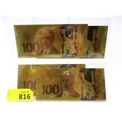 4 Canadian $100 Gold Plated Novelty Notes