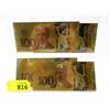 Image 1 : 4 Canadian $100 Gold Plated Novelty Notes