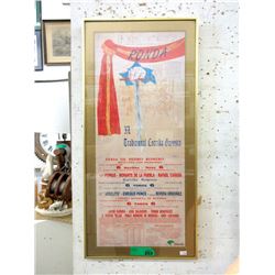 Framed 1996 Bull Fight Poster - 14  x 29 