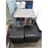 Image 1 : Patio Table & 2 Brown Bonded Leather Ottomans