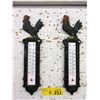 Image 1 : 2 New Cast Iron Rooster Thermometers - 3" x 11"