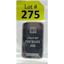 1 Oz TD .999 Silver Investor Bar