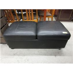 Black Leather Storage Ottoman on Casters