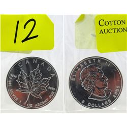 1 Oz 2005 Canada Maple Leaf .9999 Fine Silver Coin