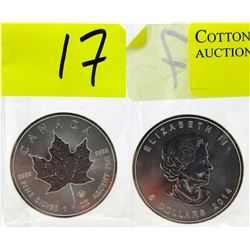 1 Oz 2014 Canada Maple Leaf .9999 Fine Silver Coin