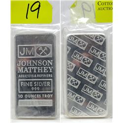 10 Oz Johnson Matthey 2-Sided .999 Fine Silver Bar