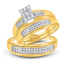 His & Hers Diamond Cluster Matching Bridal Wedding Ring Band Set 1/3 Cttw 10kt Yellow Gold