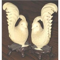 Pair Ivory Rooster c1900