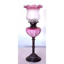 Pink Satin Glass Oil Lamp